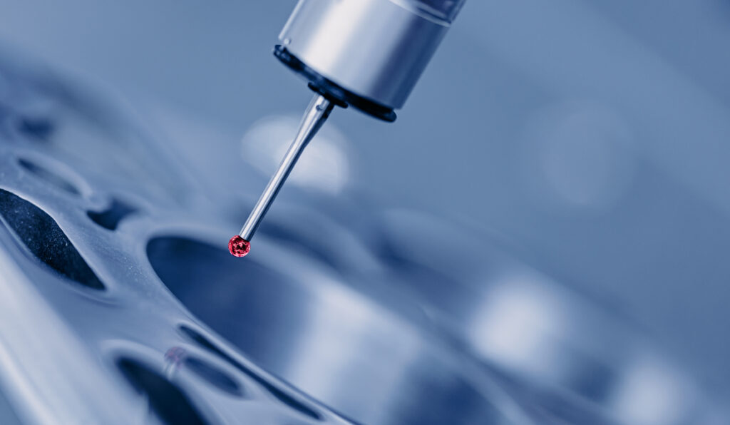 Industrial factory, operator inspection dimension metal parts by CMM after machining process.